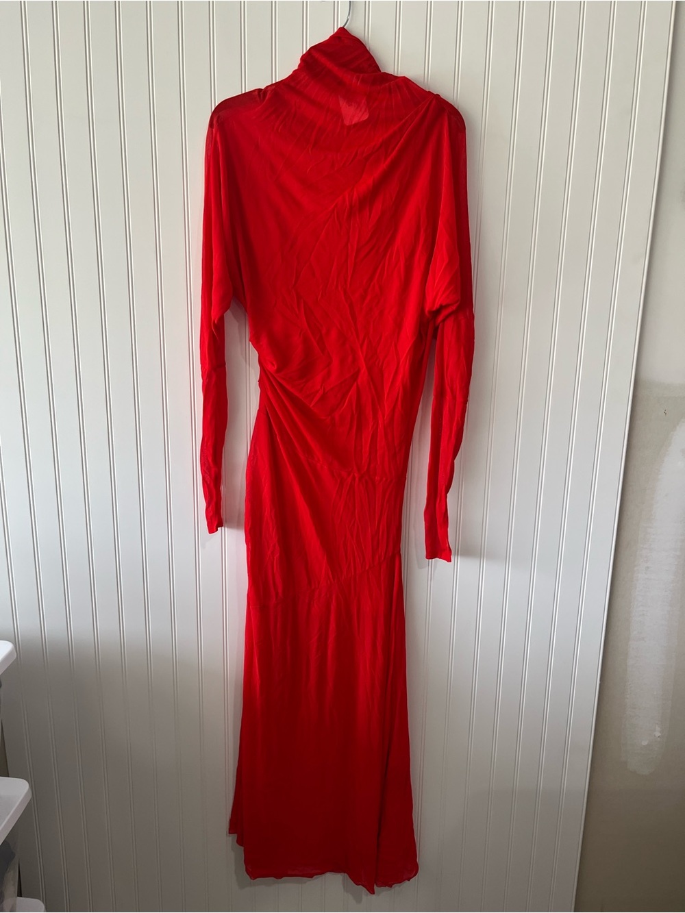 Red High-Neck Sheer Maxi Dress - Picture 6 of 8